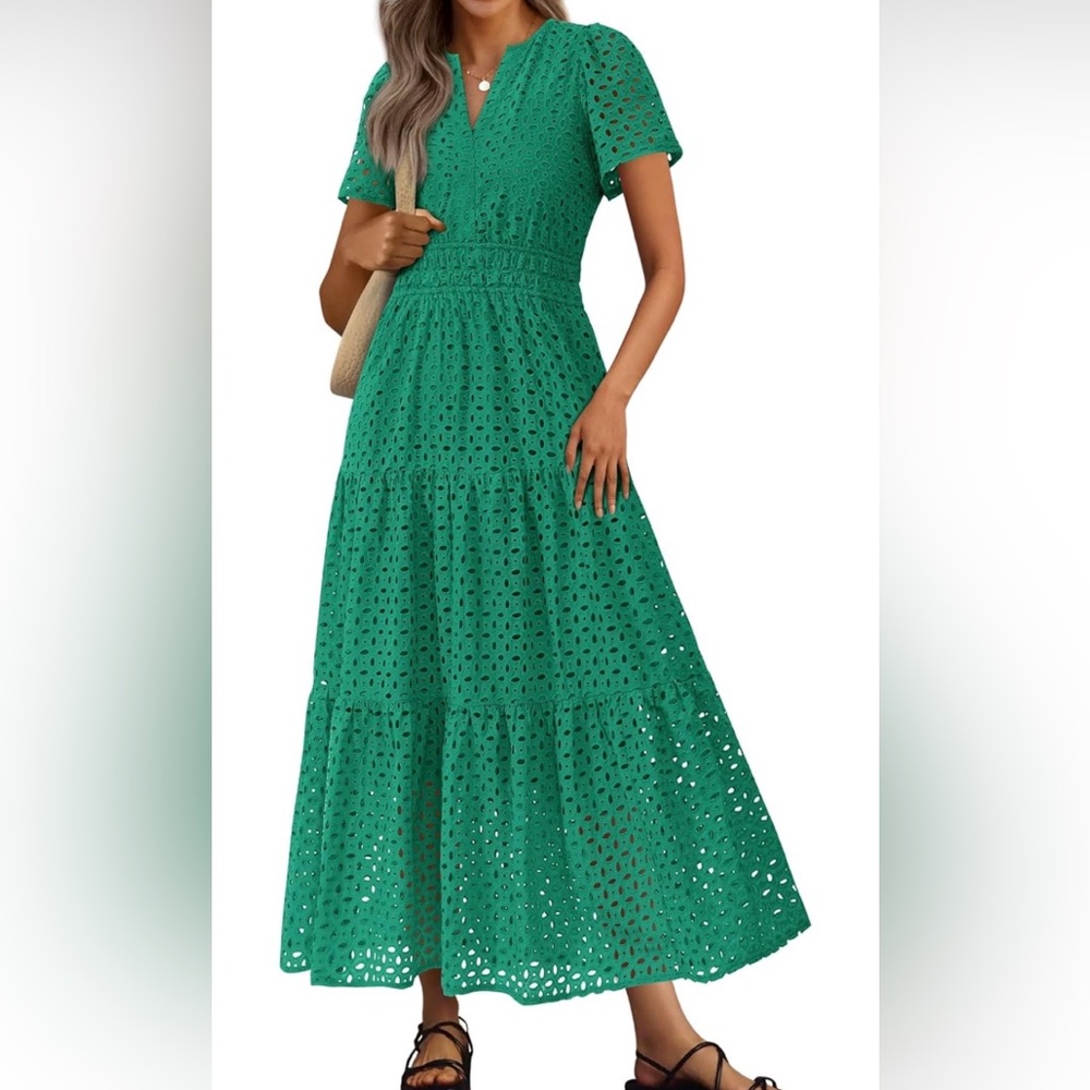 Chic Green Eyelet Maxi Dress